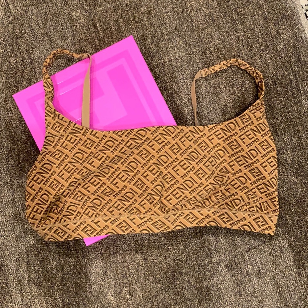 Fendi Brown Logo-Print Bandeau Bralette